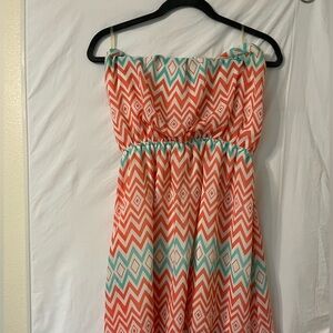 Light weight strapless dress cream, mint green and light orange